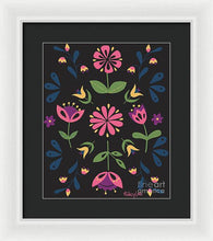 Load image into Gallery viewer, Folk Flower Pattern in Black and Pink - Framed Print
