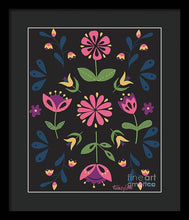 Load image into Gallery viewer, Folk Flower Pattern in Black and Pink - Framed Print
