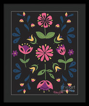 Load image into Gallery viewer, Folk Flower Pattern in Black and Pink - Framed Print
