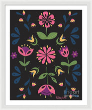 Load image into Gallery viewer, Folk Flower Pattern in Black and Pink - Framed Print
