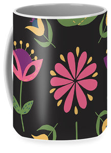 Folk Flower Pattern in Black and Pink - Mug