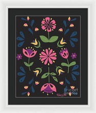 Load image into Gallery viewer, Folk Flower Pattern in Black and Pink - Framed Print
