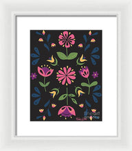 Load image into Gallery viewer, Folk Flower Pattern in Black and Pink - Framed Print
