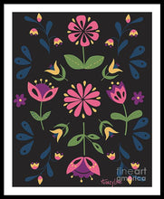 Load image into Gallery viewer, Folk Flower Pattern in Black and Pink - Framed Print
