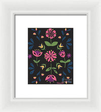 Load image into Gallery viewer, Folk Flower Pattern in Black and Pink - Framed Print
