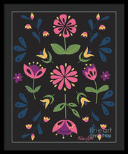 Load image into Gallery viewer, Folk Flower Pattern in Black and Pink - Framed Print
