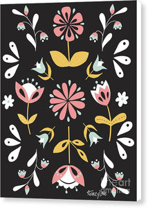 Folk Flower Pattern in Black and White - Canvas Print