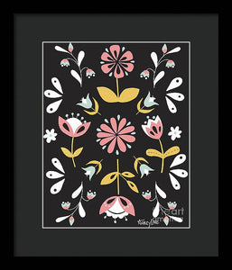 Folk Flower Pattern in Black and White - Framed Print