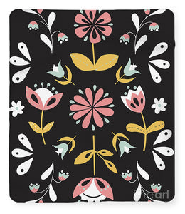 Folk Flower Pattern in Black and White - Blanket