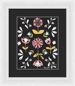 Folk Flower Pattern in Black and White - Framed Print