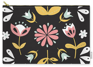 Folk Flower Pattern in Black and White - Carry-All Pouch