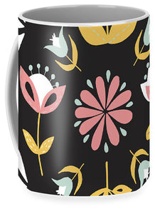 Folk Flower Pattern in Black and White - Mug