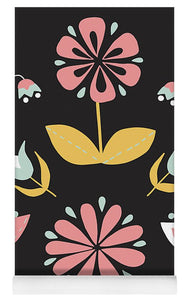 Folk Flower Pattern in Black and White - Yoga Mat