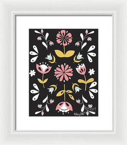 Folk Flower Pattern in Black and White - Framed Print