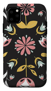 Folk Flower Pattern in Black and White - Phone Case
