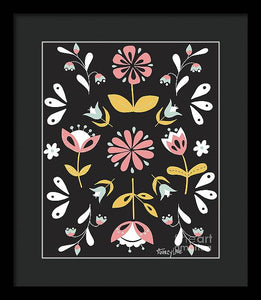 Folk Flower Pattern in Black and White - Framed Print
