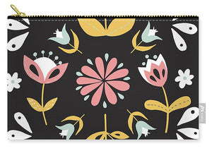 Folk Flower Pattern in Black and White - Carry-All Pouch