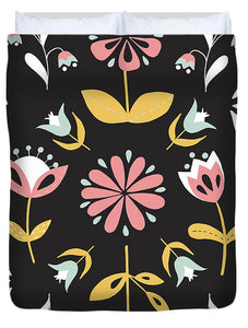 Folk Flower Pattern in Black and White - Duvet Cover