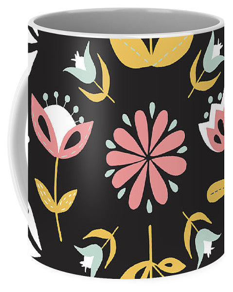 Folk Flower Pattern in Black and White - Mug