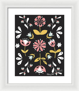 Folk Flower Pattern in Black and White - Framed Print