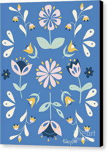 Folk Flower Pattern in Blue - Canvas Print