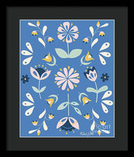 Load image into Gallery viewer, Folk Flower Pattern in Blue - Framed Print
