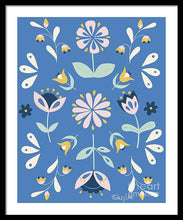 Load image into Gallery viewer, Folk Flower Pattern in Blue - Framed Print
