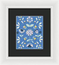 Load image into Gallery viewer, Folk Flower Pattern in Blue - Framed Print

