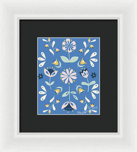Folk Flower Pattern in Blue - Framed Print