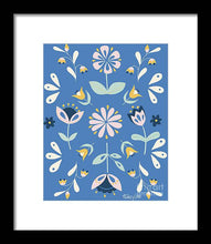 Load image into Gallery viewer, Folk Flower Pattern in Blue - Framed Print
