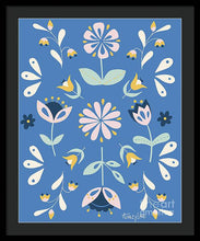 Load image into Gallery viewer, Folk Flower Pattern in Blue - Framed Print
