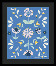 Load image into Gallery viewer, Folk Flower Pattern in Blue - Framed Print
