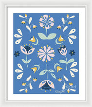Load image into Gallery viewer, Folk Flower Pattern in Blue - Framed Print
