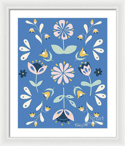 Folk Flower Pattern in Blue - Framed Print