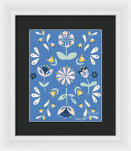 Load image into Gallery viewer, Folk Flower Pattern in Blue - Framed Print
