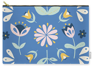 Folk Flower Pattern in Blue - Carry-All Pouch