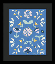 Load image into Gallery viewer, Folk Flower Pattern in Blue - Framed Print
