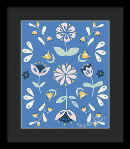 Folk Flower Pattern in Blue - Framed Print
