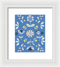 Load image into Gallery viewer, Folk Flower Pattern in Blue - Framed Print
