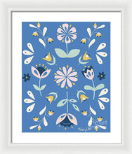 Load image into Gallery viewer, Folk Flower Pattern in Blue - Framed Print
