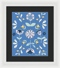 Load image into Gallery viewer, Folk Flower Pattern in Blue - Framed Print
