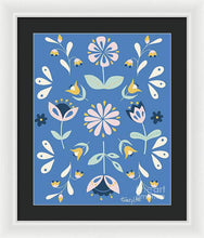 Load image into Gallery viewer, Folk Flower Pattern in Blue - Framed Print
