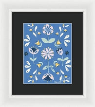 Load image into Gallery viewer, Folk Flower Pattern in Blue - Framed Print
