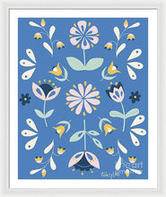 Load image into Gallery viewer, Folk Flower Pattern in Blue - Framed Print
