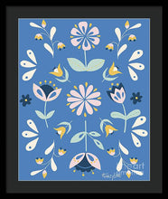 Load image into Gallery viewer, Folk Flower Pattern in Blue - Framed Print

