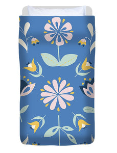 Folk Flower Pattern in Blue - Duvet Cover