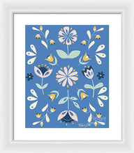 Load image into Gallery viewer, Folk Flower Pattern in Blue - Framed Print
