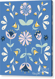 Folk Flower Pattern in Blue - Acrylic Print