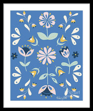 Load image into Gallery viewer, Folk Flower Pattern in Blue - Framed Print
