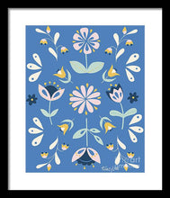 Load image into Gallery viewer, Folk Flower Pattern in Blue - Framed Print
